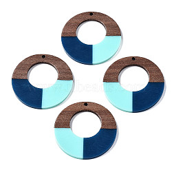 Resin & Walnut Wood Pendants, Ring, Pale Turquoise, 38x3mm, Hole: 2mm(RESI-S389-067A-A03)