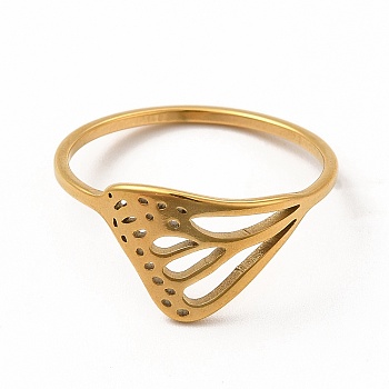 304 Stainless Steel Hollow Out Butterfly Wing Finger Ring for Women, Golden, Inner Diameter: 18mm