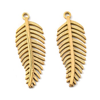 304 Stainless Steel Pendants, Feather Charm, Golden, 28x10.5x2mm, Hole: 1.6mm