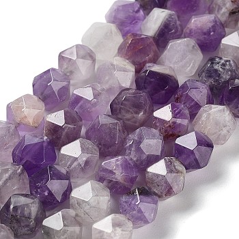 Natural Amethyst Beads Strands, Faceted, Star Cut Round Beads, 9.5~10.5x9~9.5x9~9.5mm, Hole: 1.2mm, about 36~38pcs/strand, 14.76~15 inch(37.5~38.1cm)