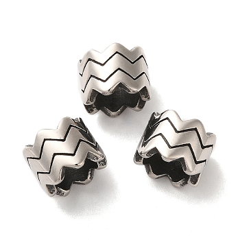 304 Stainless Steel European Beads, Large Hole Beads, Column, Antique Silver, 12x9mm, Hole: 8mm