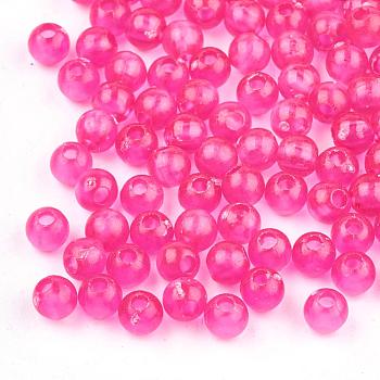Transparent Acrylic Beads, Round, Deep Pink, 4x3.5mm, Hole: 1mm, about 16660pcs/500g