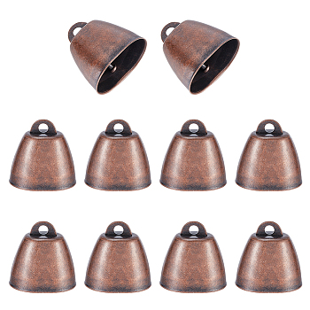Tibetan Style Iron Bell Pendants, Bell Charm, Red Copper, 35x35x26mm, Hole: 5mm
