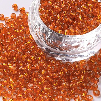 8/0 Glass Seed Beads, Silver Lined Round Hole, Round, Orange Red, 3mm, Hole: 1mm, about 10000 beads/pound