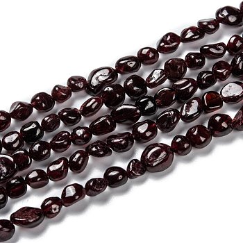 Natural Garnet Beads Strands, Nuggets, Tumbled Stone, 5~8.5x5.5~7x3.5~4mm, Hole: 0.7mm, about 64pcs/strand, 16.34''(41.5cm)