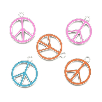 Alloy Enamel Pendants, Lead Free and Cadmium Free, Peace Sign, Platinum Metal Color, Mixed Color, 29x24.5x2mm, Hole: 3mm