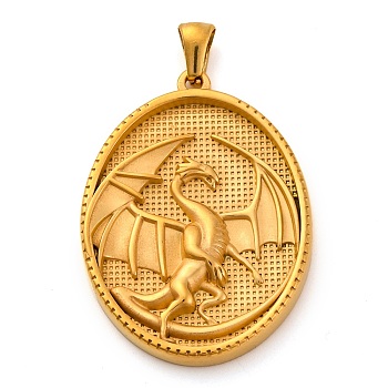 Religion Golden Tone 304 Stainless Steel Pendants, Oval Charm, Dragon, 40x26x4mm, Hole: 4.8x3mm