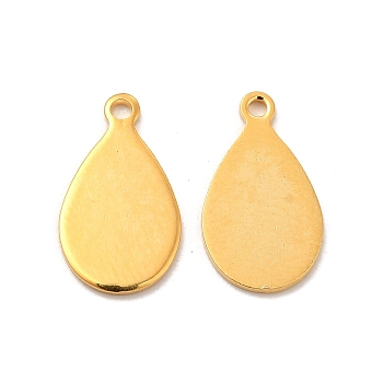 201 Stainless Steel Pendants, Teardrop Charm, Real 24K Gold Plated, 14x8x0.5mm, Hole: 1.2mm