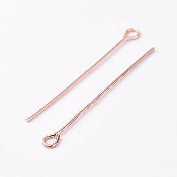 Brass Eye Pins, Rose Gold, 30.5x2.5x1.5mm, Hole: 1mm, Pin: 0.6mm, 100pcs/bag