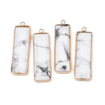 Natural Howlite Pendants, with Golden Tone Brass Findings, Rectangle, 48~49x13x4~5mm, Hole: 2.5mm