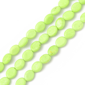 Natural Turpuoise Beads Strands, Dyed, Flat Oval, Pale Green, 9x7~8x3~4mm, Hole: 0.6mm, about 43pcs/strand, 15.35''~15.71''(39~39.9cm)