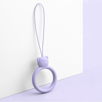 Ring with Bear Shapes Silicone Mobile Phone Finger Rings, Finger Ring Short Hanging Lanyards, Lilac, 9.5~10cm, Ring: 40x30x9mm