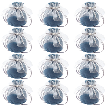 Nbeads 12Pcs Velvet Jewelry Drawstring Gift Bags, with Plastic Imitation Pearl & White Yarn, Wedding Favor Candy Bags, Steel Blue, 14.2x14.9x0.4cm