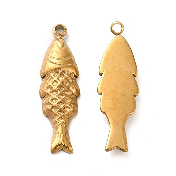 Ion Plating(IP) 304 Stainless Steel Pendants, Fish Charm, Golden, 23x7x2.5mm, Hole: 1.5mm