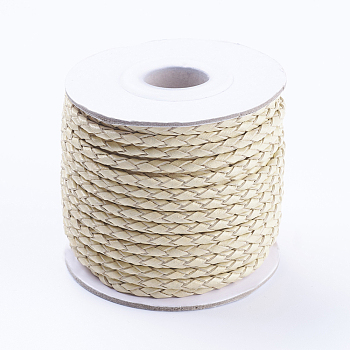 Round Braided Cowhide Cords, Light Yellow, 3mm, about 10.93 yards(10m)/roll