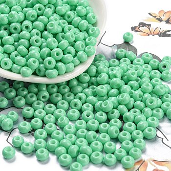 Imitation Jade Glass Seed Beads, Luster, Baking Paint, Round, Medium Spring Green, 5.5x3.5mm, Hole: 1.5mm
