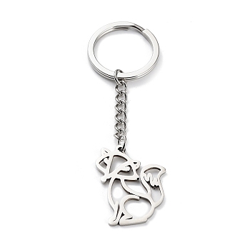 Animal 304 Stainless Steel Pendant Keychains, with Key Ring, Stainless Steel Color, Fox, 8.3cm