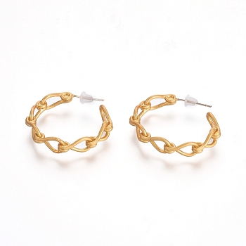 Semicircular Brass Stud Earrings, Half Hoop Earrings, with 925 Sterling Silver Pin and Plastic Ear Nuts, Long-Lasting Plated, Matte Gold Color, 25.5x6mm, Pin: 0.7mm