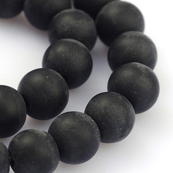 Frosted Glass Round Bead Strands, Black, 8mm, Hole: 1mm, about 40pcs/strand, 12.5 inch
