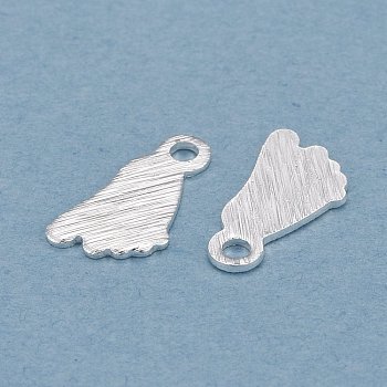 Brass Charms, Foot, 925 Sterling Silver Plated, 9x5x0.5mm, Hole: 1.2mm