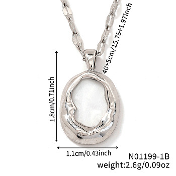 Chic Minimalist Brass Oval Pendant Dapped Chain Necklace for Women, Platinum, 15.75 inch(40cm)