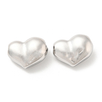 Brass Bead, Heart, Real Platinum Plated, 8.5x12x5.5mm, Hole: 1mm
