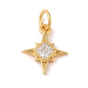925 Sterling Silver Pave Clear Cubic Zirconia Star Charms, with Jump Rings & 925 Stamp, Golden, 12.5x10.5x2mm, Hole: 3.5mm