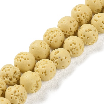 Synthetic Lava Rock Dyed Beads Strands, Round, Light Khaki, 7.5~8mm, Hole: 1mm, about 50pcs/strand, 14.88''(37.8cm)