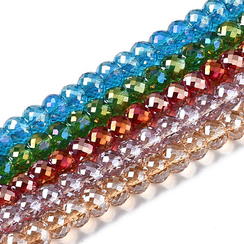Electroplate Transparent Glass Beads Strands, AB Color Plated, Faceted, Round, Mixed Color, 8x6mm, Hole: 1.4mm, about 80~81pcs/strand, 18.11~19.29 inch(46cm~49cm)