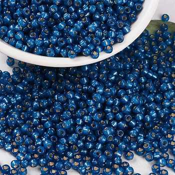 MIYUKI Round Rocailles Beads, Japanese Seed Beads, (RR648) Dyed Denim Blue Silverlined Alabaster, 8/0, 3mm, Hole: 1mm, about 422~455pcs/bottle, 10g/bottle