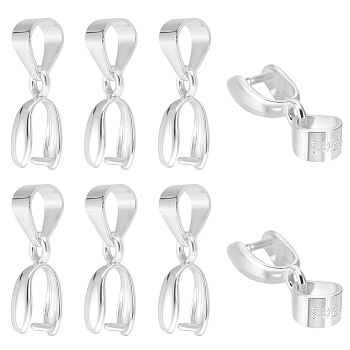 8Pcs 925 Sterling Silver Pendants, Ice Pick & Pinch Bails, with 925 Stamp, Silver, 16mm, Hole: 5mm, Pin: 0.5mm