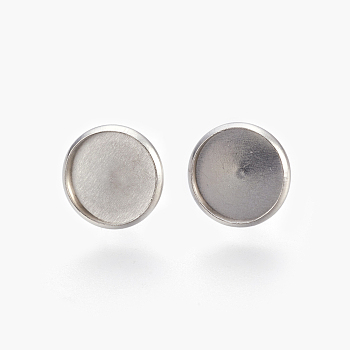 Eco-Friendly 316 Surgical Stainless Steel Stud Earring Settings, Flat Round, Stainless Steel Color, Tray: 12mm, 14x2mm, Pin: 0.7mm