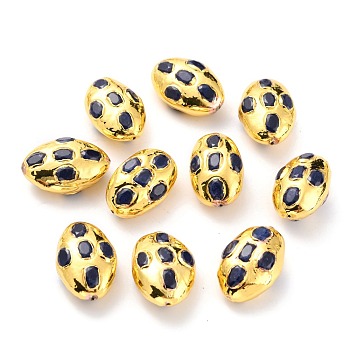 Natural Quartz Beads, with Golden Brass Findings, Dyed, Oval, Dark Blue, 26~27x16.5~17.5x11.5~13mm, Hole: 0.8mm