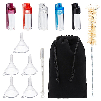 Portable Spice Powder Dispensing Kit, including Mini Glass Glass Bottles, Test Tube Brush, Funnel Hopper, Small Shovel, Velvet Pouches, Mixed Color, 19~185x6~23mm
