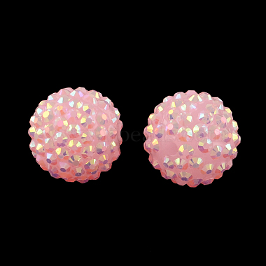 20mm Pink Round Resin+Rhinestone Beads