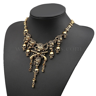 Halloween Themed Pirate Skull Alloy Bib Necklace for Women(HAWE-PW0001-215AG)-3