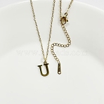 304 Stainless Steel Letter Pendant Necklaces, Lead Free & Nickel Free & Cadmium Free, Letter U, 17.52 inch(44.5cm)~17.72 inch(45cm), Letter: 13x10mm(NJEW-WH0027-26U-G)