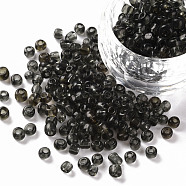 Glass Seed Beads, Transparent, Round, Gray, 6/0, 4mm, Hole: 1.5mm, about 1000pcs/100g(X1-SEED-A004-4mm-12)