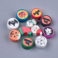 Christmas/Halloween Theme 300Pcs Handmade Polymer Clay Beads, Mixed Shapes, 9~12x6~12x4.5~5mm, Hole: 1.4~1.5mm, 300pcs/box(CLAY-SP0001-01A)