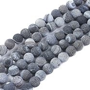 Natural Weathered Agate Beads Strands, Dyed & Heated, Frosted, Round, Black, 10~10.5mm, Hole: 1.2mm, about 38pcs/strand, 14.96 inch(38cm)(G-L534-04-10mm)