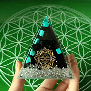 Orgonite Pyramid Resin Energy Generators, Natural Obsidian & Synthetic Turquoise Inside for Home Office Desk Decoration, 50mm(PW-WG64390-01)