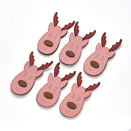 Christmas Faux Suede Patches, Costume Ornament Accessories, for Magic Tape Hair Clip Making, Elk Christmas Reindeer/Stag, Pink, 64x26x5mm(FIND-R075-11)
