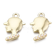 Alloy Pendants, with ABS Plastic Imitation Pearl, Lead Free & Nickel Free, Human, White, Light Gold, 21.5x14.5x2.5mm, Hole: 2mm(X-PALLOY-T077-104LG-FF)