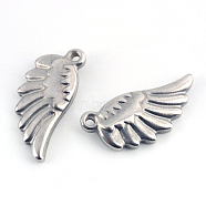 201 Stainless Steel Wing Pendants, Stainless Steel Color, 20x10.5x3.5mm, Hole: 1.5mm(STAS-Q192-27)