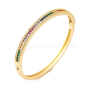 Brass Pave Colorful Cubic Zirconia Hinged Bangles for Women, Real 18K Gold Plated, Square, Inner Diameter: 2-3/8 inch(5.9cm), 6mm(BJEW-S147-33G-D)