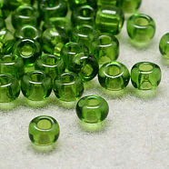 8/0 Grade A Round Glass Seed Beads, Transparent Colours, Olive Drab, 8/0, 3x2mm, Hole: 1mm, about 10000pcs/bag(SEED-Q006-3mm-F25)
