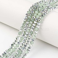 Electroplate Glass Beads Strands, Imitation Jade, Half Silver Plated, Faceted, Rondelle, Pale Green, 4x3mm, Hole: 0.4mm, about 130pcs/strand, 16.54 inch(42cm)(EGLA-A034-J4mm-M01)