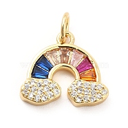 Rack Plating Brass Cubic Zirconia Charm, Rainbow Charms, Long-Lasting Plated, with Jump Rings, Cadmium Free & Lead Free, Real 18K Gold Plated, 13x14.5x2.5mm, Hole: 3.5mm(KK-K270-01G)