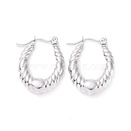 304 Stainless Steel Hoop Earrings for Women, Oval, Stainless Steel Color, 23x16.5x4mm, Pin: 0.8mm(EJEW-F287-08P)