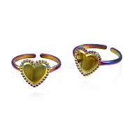304 Stainless Steel Heart Cuff Ring, Rainbow Color Open Ring for Women, US Size 9(18.9mm)(RJEW-N038-108)